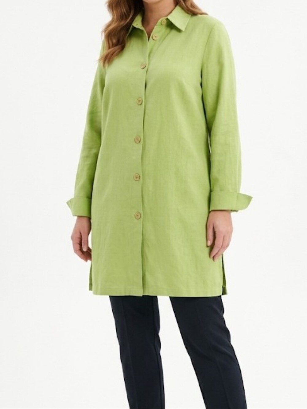 Ashro Lime Green Long-Sleeve Button-Front Tunic Dress